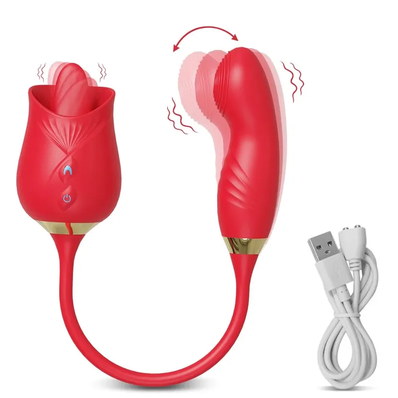 Rose-Sucking Thrusting Dildo Vibrator για γυναίκες Διεγέρτης κλειτορίδας θηλής Δόνηση γλώσσας αυγού που γλύφει κλειτορίδα Sucker σεξουαλικά παιχνίδια