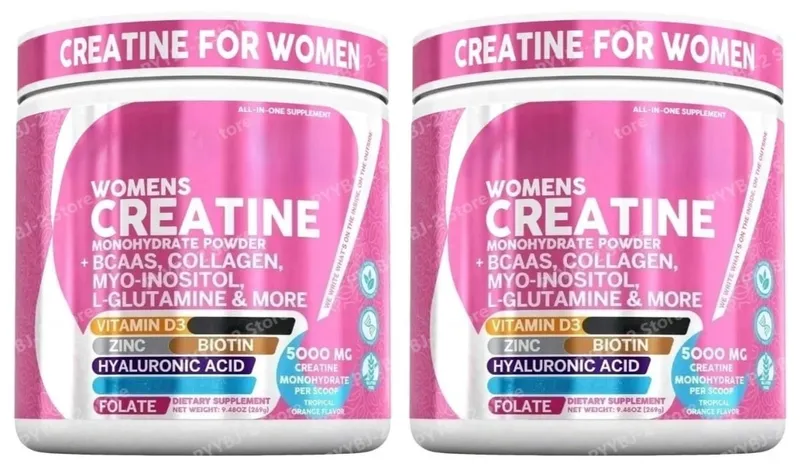Women's Creatine Monohydrate Powder 5000mg BCAA Multi-Collagen Biotin Vitamin D3 Tropical Orange Sports Nutrition 30 Servings