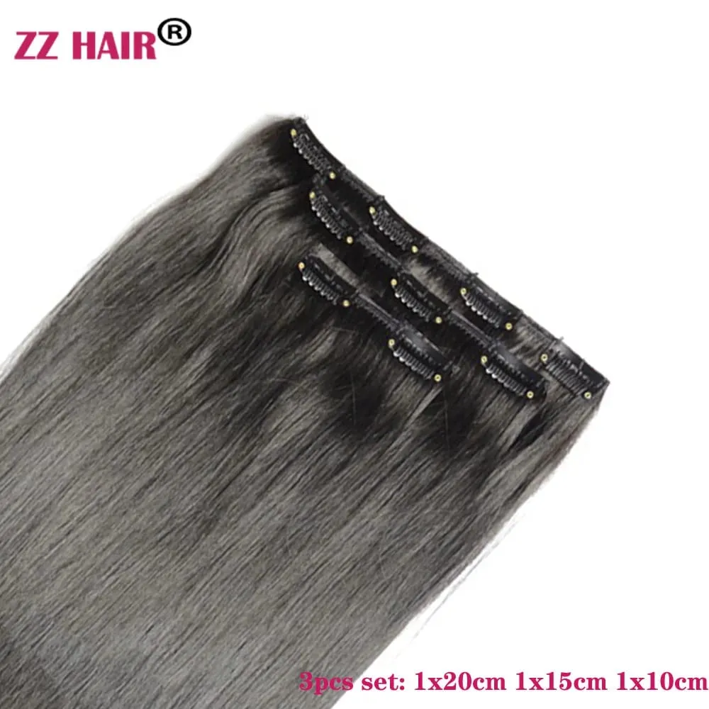 100% תוספות שיער Human Remy 16"-28" 80g-100g 3 יחידות סט 1x20 1x15 1x10 קליפס-בשלוש חתיכות אור ישר טבעי