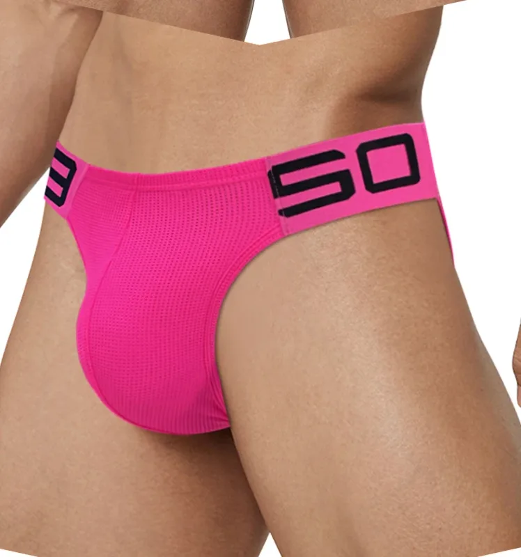 Men's Nylon Blend Mesh Breathable Briefs Horn Splice Letter Embossed Wide Elastic Waistband Fluorescent Color Sexy Underwear