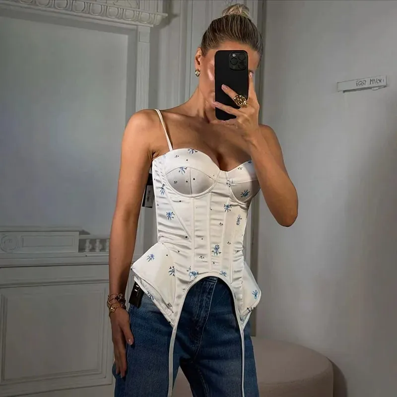 Lace Patchwork Corset Top Women Sexy Slim Fit Spaghetti Strap Front Waist Cinched Bandage Vest 2026 Spring New Party Clubwear — image 12