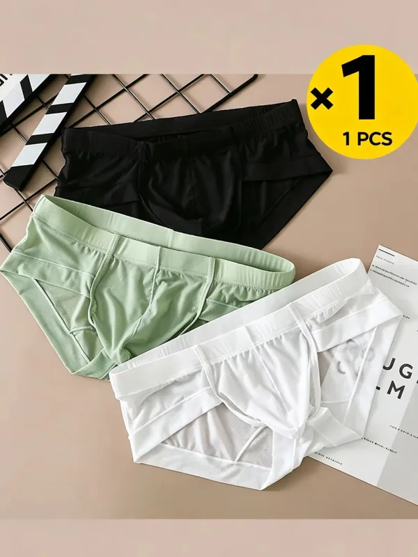 1 Pcs Randomly Men Briefs Ice Silk Underwear Low Waist U Convex Pouch, Soft Ribbed Breathable Elastic Waistband Quick Dry Male