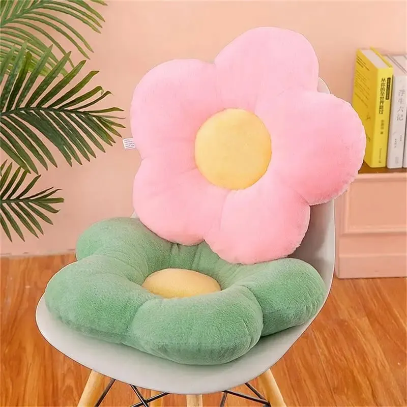 Praktikus 35 cm-es Kawaii színes virágos plüsspárna párna, puha napraforgó növényi szőnyeg, töltött kanapéágy alvó háttámla dekorációval