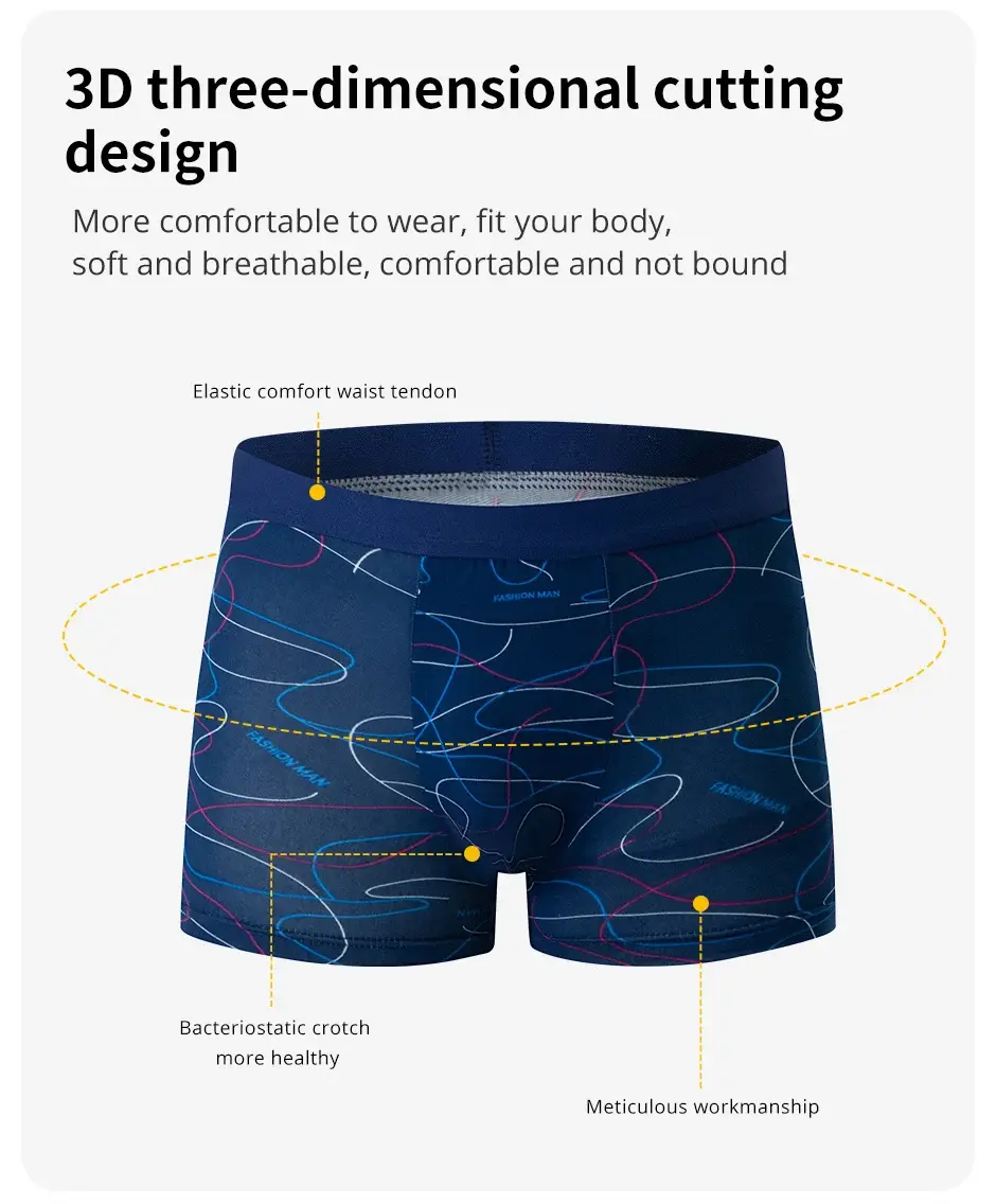 4-teilige Herrenmode, bedruckte Unterwäsche, atmungsaktive Schritt-Boxershorts für Teenager, bequeme Übergrößen-Unterwäsche bis 6XL.