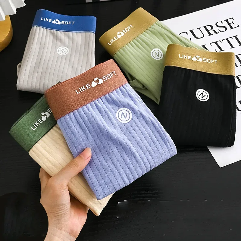 5Pcs Men Striped Boxer Briefs Soft Breathable Mid Waist Elastic Waistband Cotton Blend Men Underwear Shorts