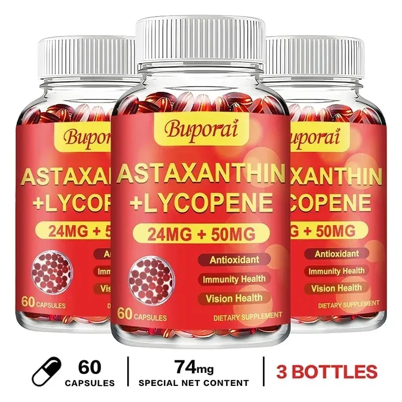 Astaxanthin + Lycopene Capsules - Antioxidant Supports Heart Vision and Prostate Health Improves Immunity