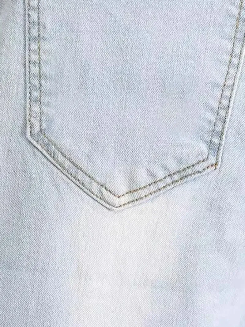 2000’s Clothes Men's Light-colored Jeans 2025 New Spring Autumn Slim Cargo Light Blue Pants Trendy Brand Work Elastic Trousers
