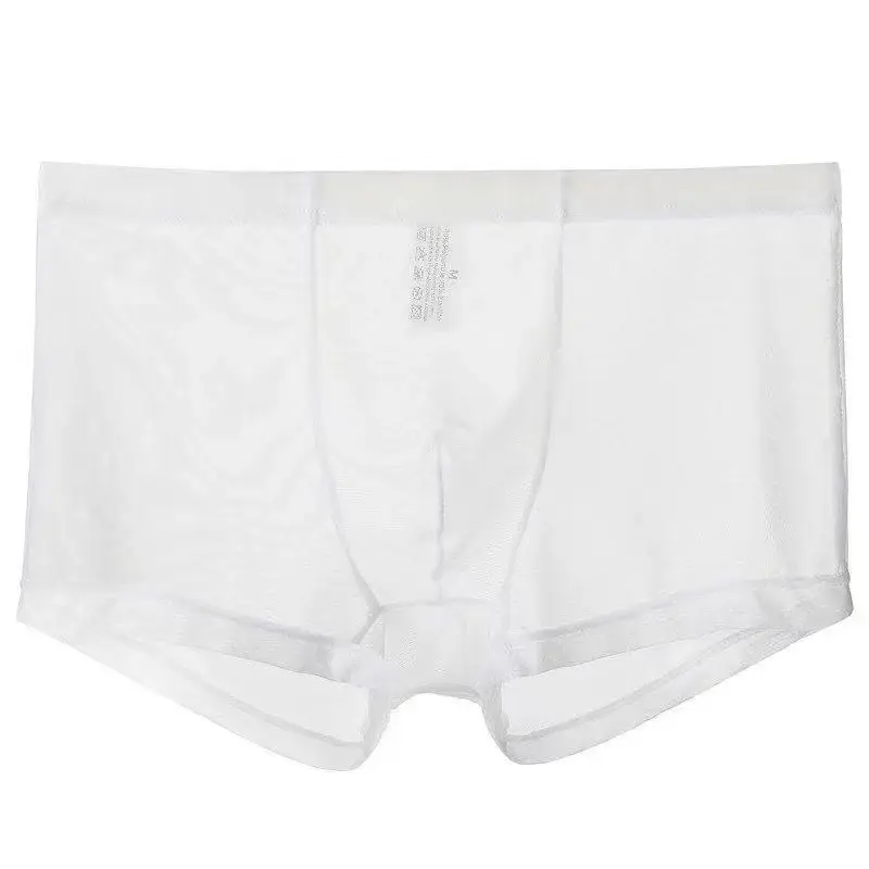 Cueca boxer transparente com protuberância, seda gelada, transparente, cuecas sexy, cintura baixa, lingerie íntima