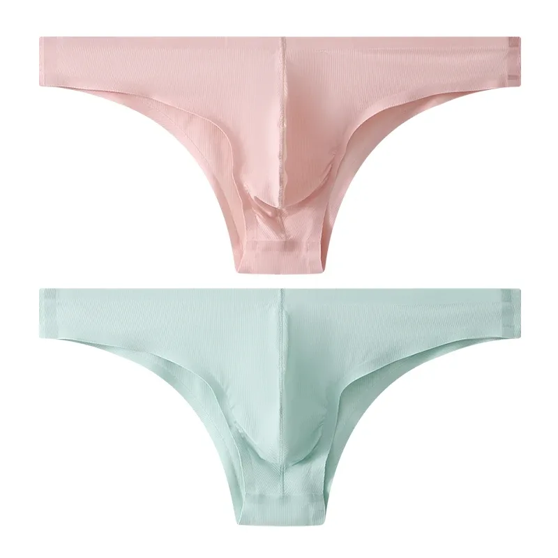 Half Hip Small Triangle Men's Underwear Low Waist Sexy Young Men Ice Silk Seamless Briefs Summer Lightweight Breathable Panties