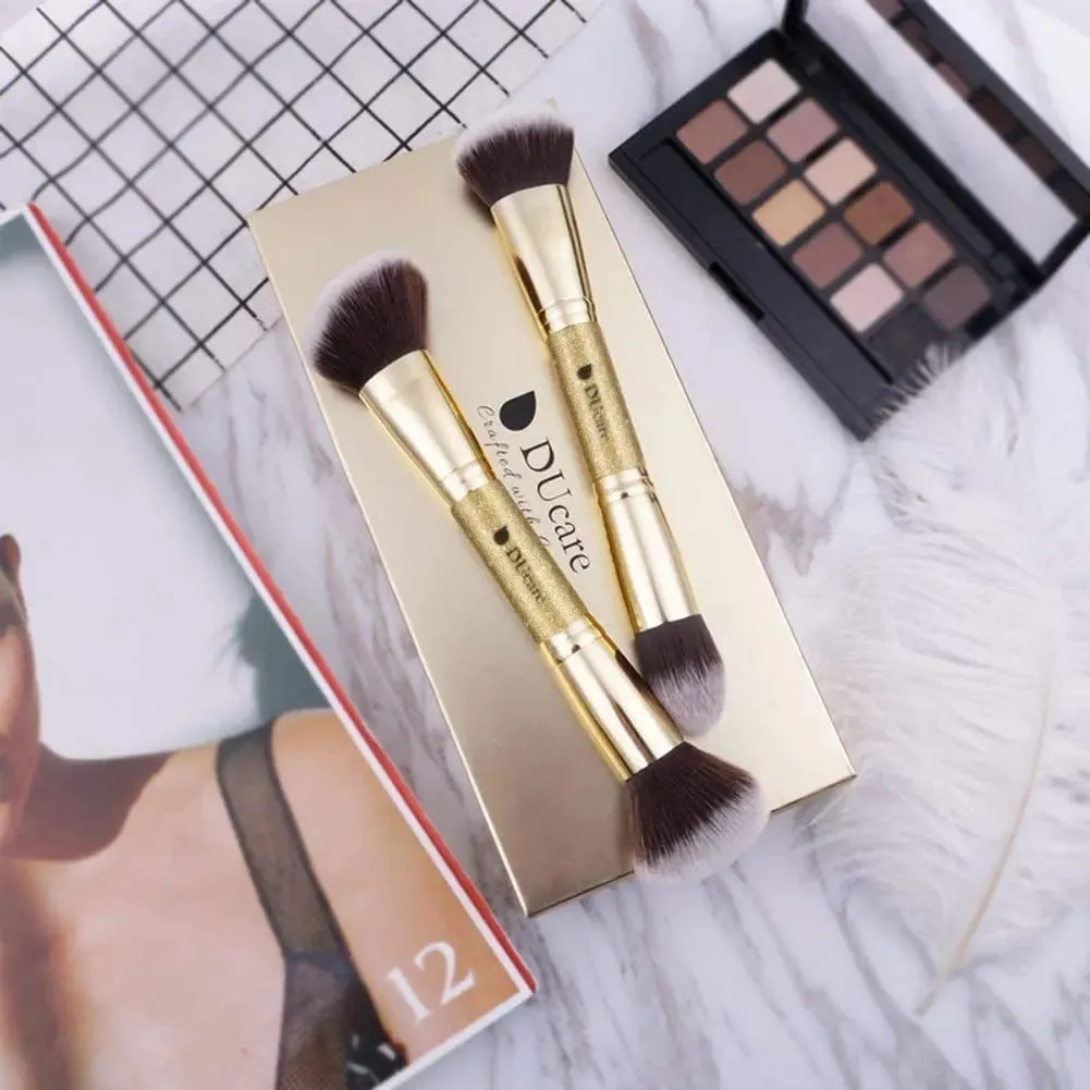 DUcare 2Pcs Πινέλα Μακιγιάζ Duo End Face Brush For Foundation Powder Buffer και Contour Eyeshadow Synthetic Cosmetic Tools Makeup
