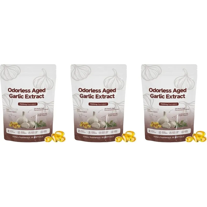 Walang amoy na may edad na Garlic Extract 7500mg Katumbas na Softgels 30 Bilang Pang-araw-araw na Garlic Supplement sa Puso at Pangkalahatang Wellness Support