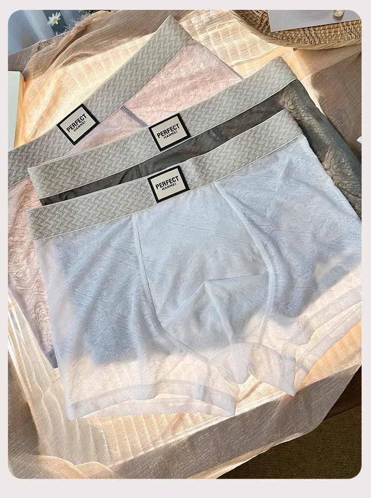 Men's Ice-Silk Jacquard Boxer Briefs: Cooling, Breathable, Mid-Rise, Boxer Shorts—comfortable and Simple Style for Young Men