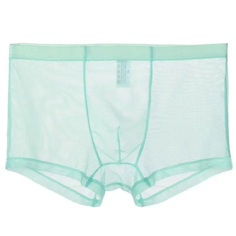 Cueca boxer transparente com protuberância, seda gelada, transparente, cuecas sexy, cintura baixa, lingerie íntima