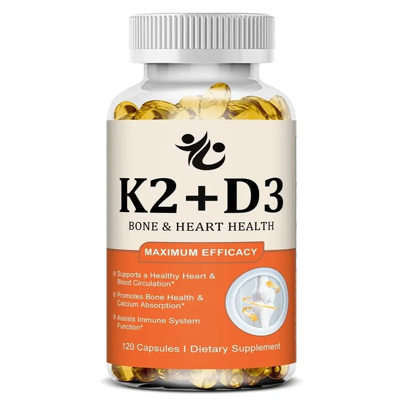 Vitamin D3 + K2 Capsules Support Calcium Absorption Bone & Joint Wellness Cardiovascular Function and Immune System Health