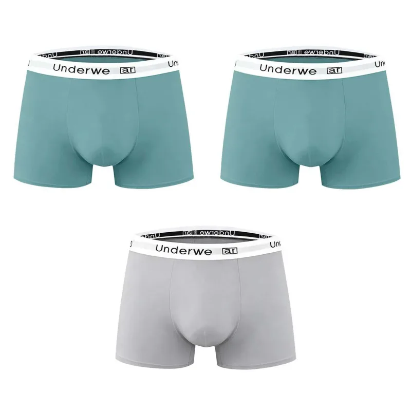 3PCS Men Middle Waist Printed Boxers Shorts Solid Color Simple Casual Briefs Underwear Breathable Comfortable Panties L-2XL