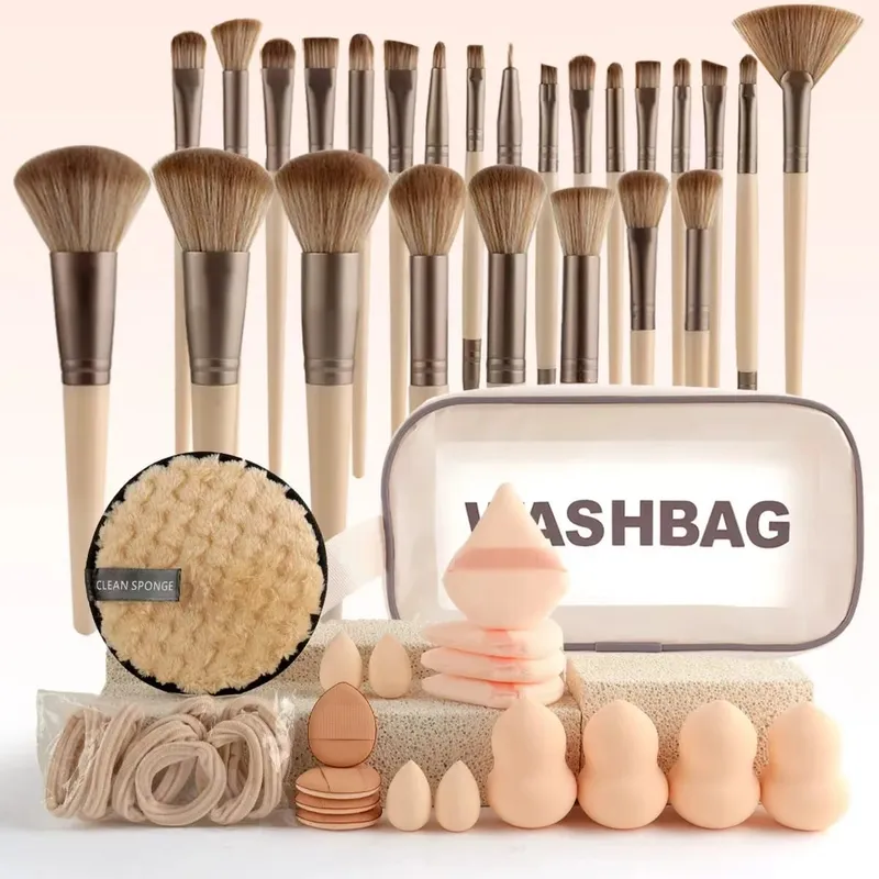 47Pcs Propesyonal na Makeup Brushes Set Mga Tool sa Pagpapaganda Kit Portable Travel Cosmetic Bag Puff Toiletry Makeup Accessories Set