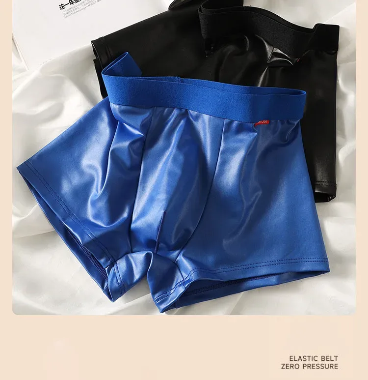 Imitation Leather Underwear Men's Sexy Slim Fit Boxer Shorts Korean Youth Bugle Pouch Undepant Comfortable Sports Trunk Stretch