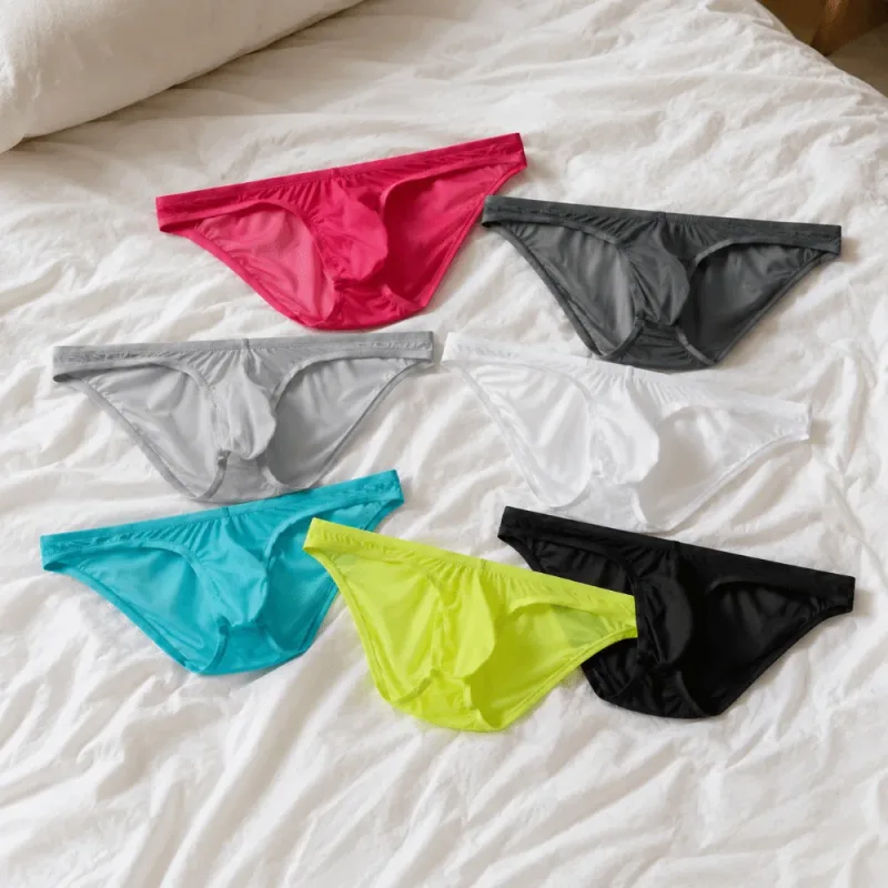Breathable Low Waist Ice Silk Briefs Transparent Lingerie Bikini Briefs Ultra-Thin Mesh Men's Triangle Panties Summer