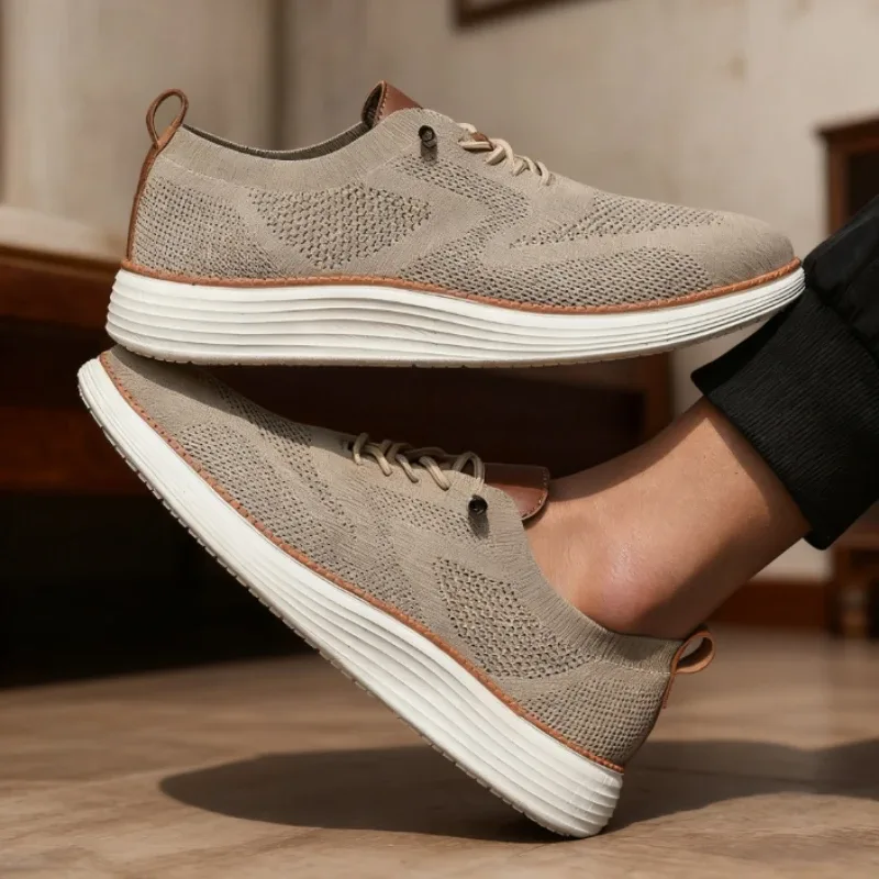 Sepatu Jalan Kasual Pria Sepatu Rajut Jaring Bersirkulasi Sepatu Lari Pria Terlaris Sepatu Lari Bertali Datar Anti-selip Ringan Pria