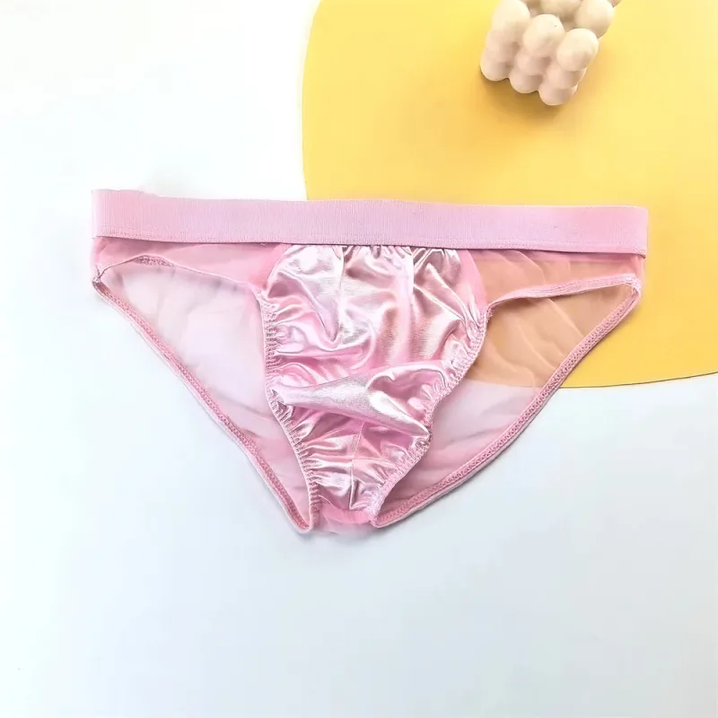 Sexy Glossy Satin Silk Man's Underwear Briefs Transparent Mesh Male Panties Breathable Quick Dry Underpants