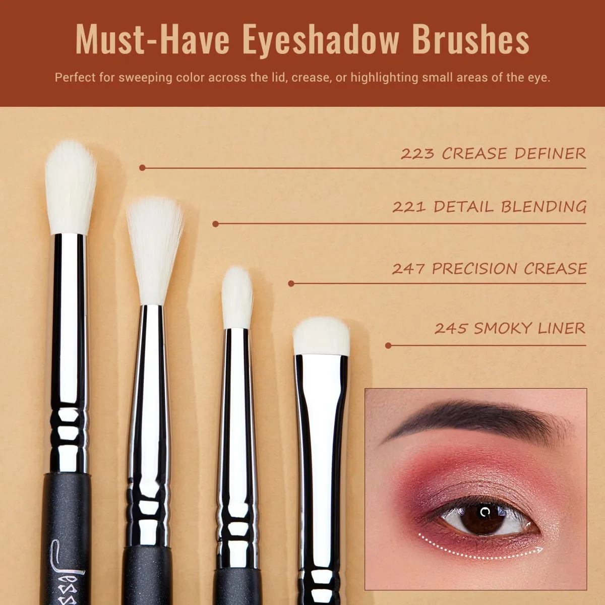 Jessup Eyes Brushes Set Eyeshadow Makeup Brush Premium Synthetic Blending Shader Crease T340