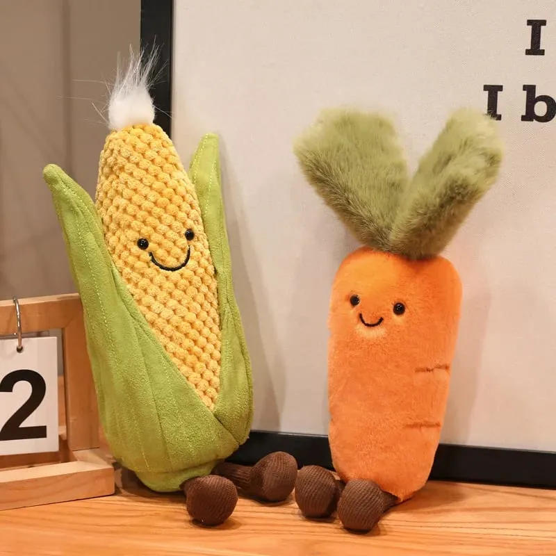 כרית קטיפה ירקות דמוי אדם ממולאים מחייכת תירס גזר בובת אספרגוס עם רגליים תפאורה אבזר מתנה