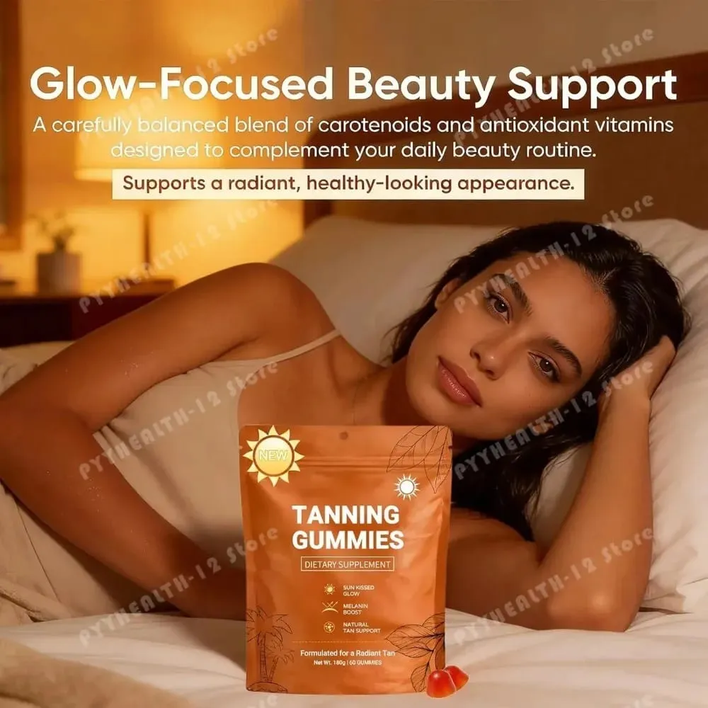 Tanning Gummies para sa Babae Walang Sunless Bronzing Glow Support Vegan Sugar-Free Non-GMO Astaxanthin at Lycopene 60 Count