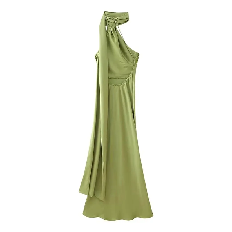 High Street Women Σέξι Κομψό Μακρύ Φόρεμα Γυναικεία Μόδα Πράσινο Σατέν Πάρτι Maxi Vestidos