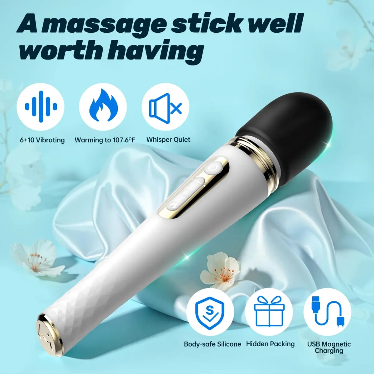 Powerful Magic Wand Vibrator 6 Speeds 10 Vibrating AV Stick Clitoris Stimulator Head Heating Body Massager Sex Toys for Woman