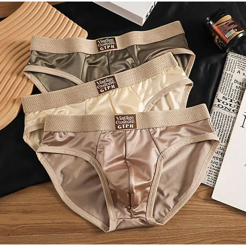 Luxurious Men's Briefs Satin Smooth Cool Ice Silk Panties Underwear Briefs Breathe Quick Drying Underpants U Pouch Underwear