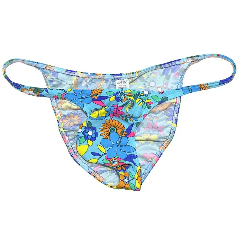 Men's Cheeky Briefs Underwear Pouch Male Ruched Bikini Swimwear Sexy Underpants High Elasticity, Low Waist, Floral Print sexy