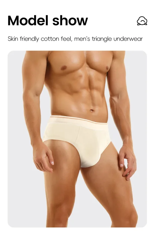Men's pure cotton breathable and comfortable triangular underpants, mid-waist, skin-friendly and soft, teenagers' underpants