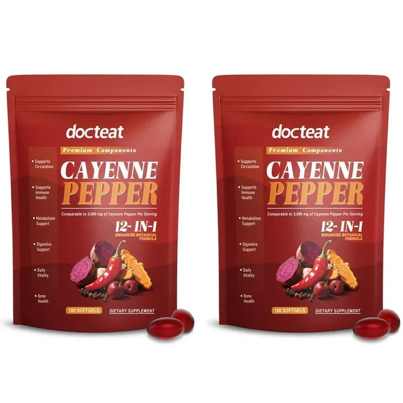 Cayenne Pepper Softgels with 12-in-1 Enhanced Botanical Formula for Antioxidant and Vascular Health Support 180 Softgels