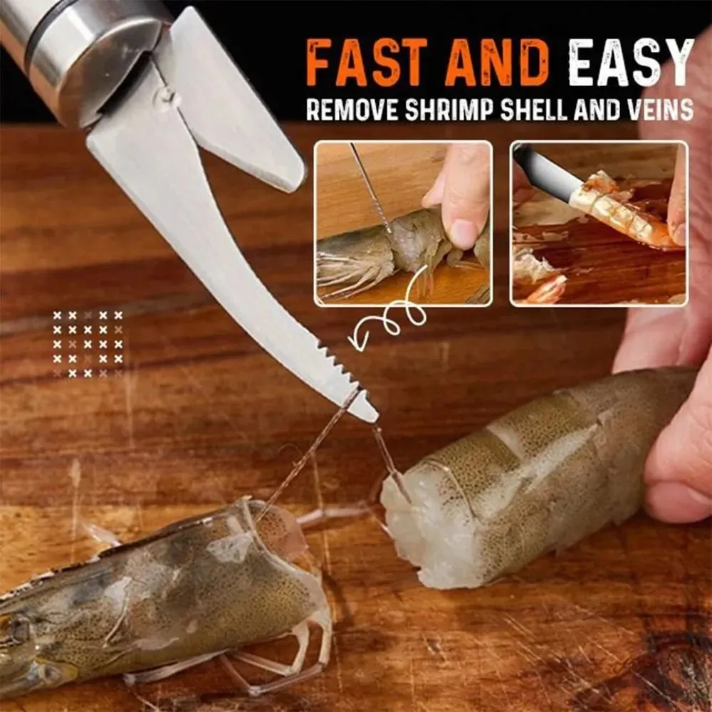 Seafood Tools Multifunkcionális gyors garnélarák hámozó rozsdamentes acél garnéla zsinór Vágás kaparás ásás hal mérleg Kés konyha