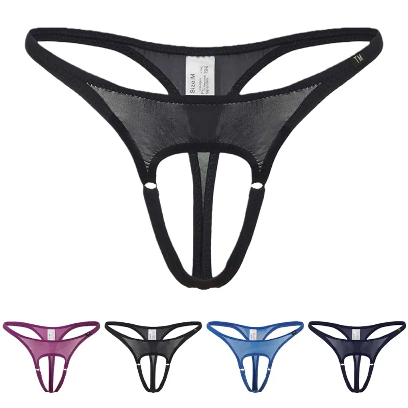 Sexy Men Underwear Thongs with Front Open Pouch Low Rise Fit High Elastic Stretch for Club Party 95%Polyester+5%Spandex