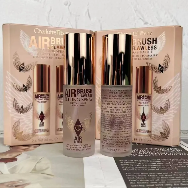 Charlotte Tilbury Airbrush Flawless Setting Spray 100ml 34ml 2PCS Set Setting Spray Moisturizing Hydrate Oil Control MakeUp Δώρο