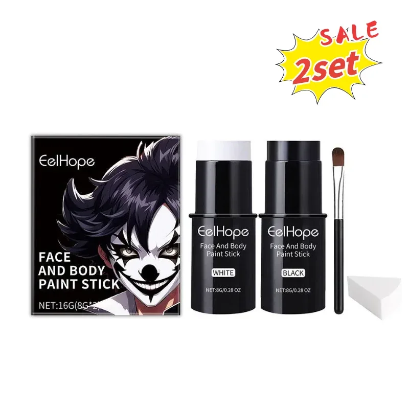 Μαύρο λευκό Face Body Paint Kit Cover Foundation Μακράς διάρκειας Αδιάβροχο Halloween Skeleton Cosplay Body Makeup Tool 2026