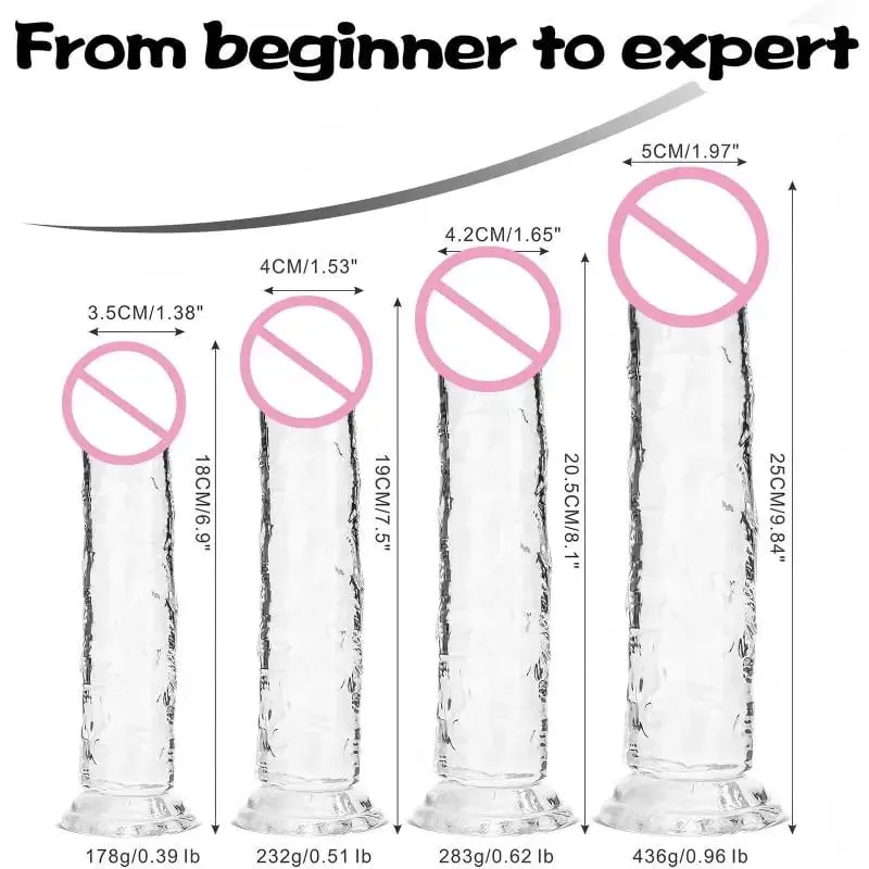 For Adult Sex Masturbator G Spot Realistic Dildo For Women TPE Beginner Clear Dildo With Strong Suction Cup Hands-Free Play