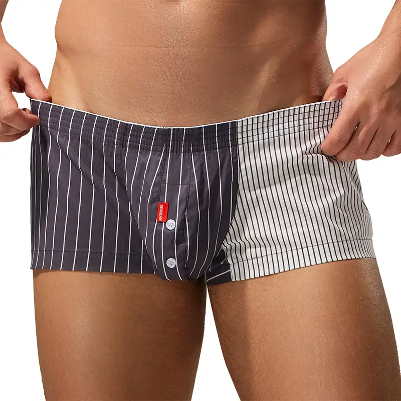 Seobean Men's Color-Block Striped Pure Cotton Home Underwear Shorts Comfortable Breathable Casual Pants for Men
