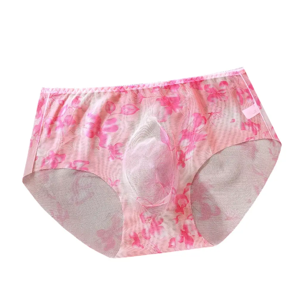 1pc Men's Thin Mesh Briefs Underwear 3D Bulge Pouch Underpants Print See Through Sissy Panties Elastic Breathable Briefs