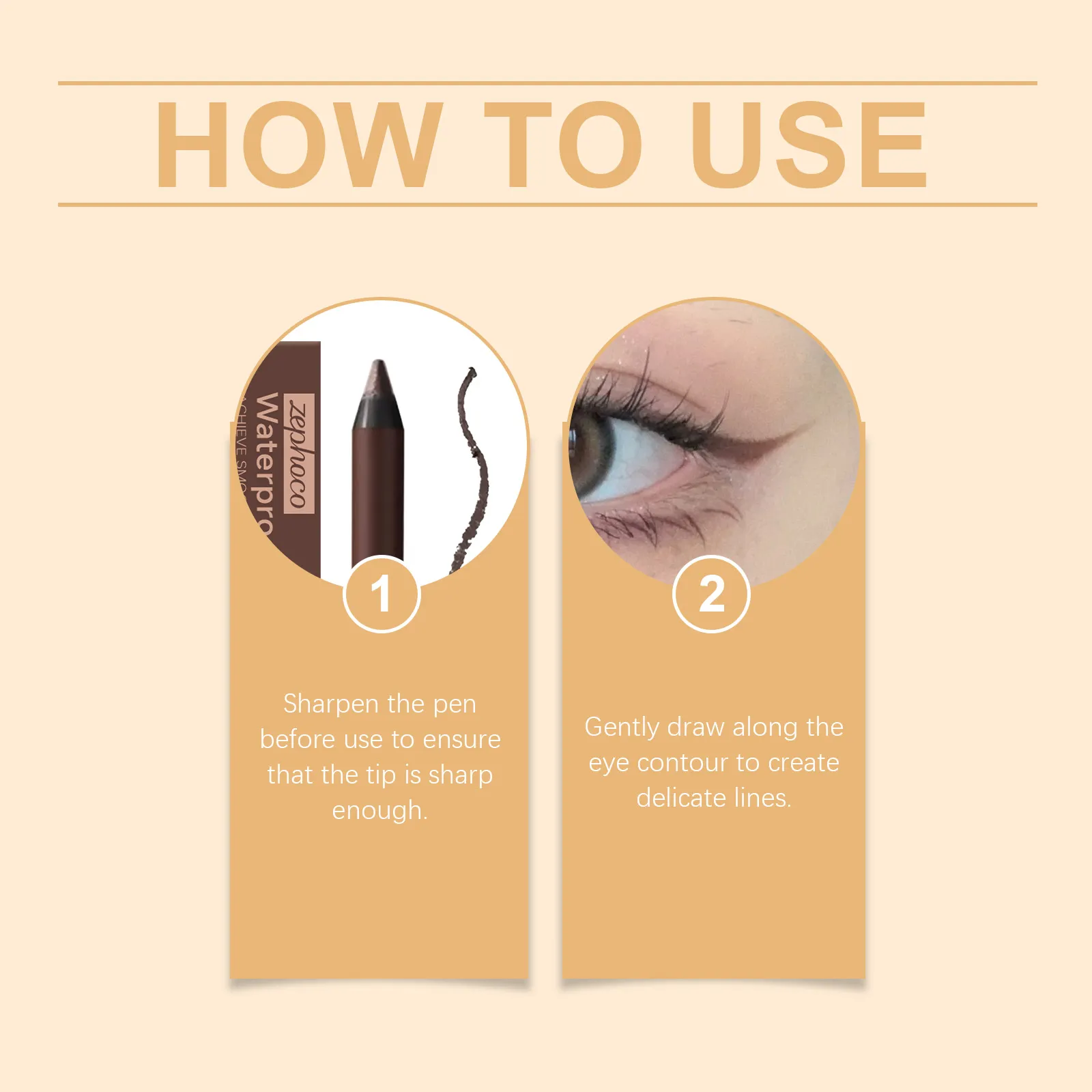 Zephoco Gel Eyeliner Pen Vízálló Smooth Eye Smink Hosszan tartó izzadságálló, olajálló Smudge Proof Eye Liner Ceruza smink
