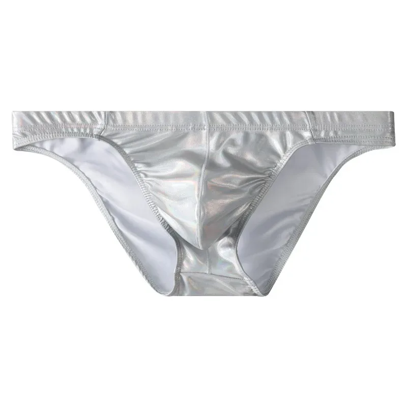 Metallic Shiny Briefs Men Low Rise High Stretch Slim Panties Laser Silver Gold U Convex Underpant Night Club Performance Knicker