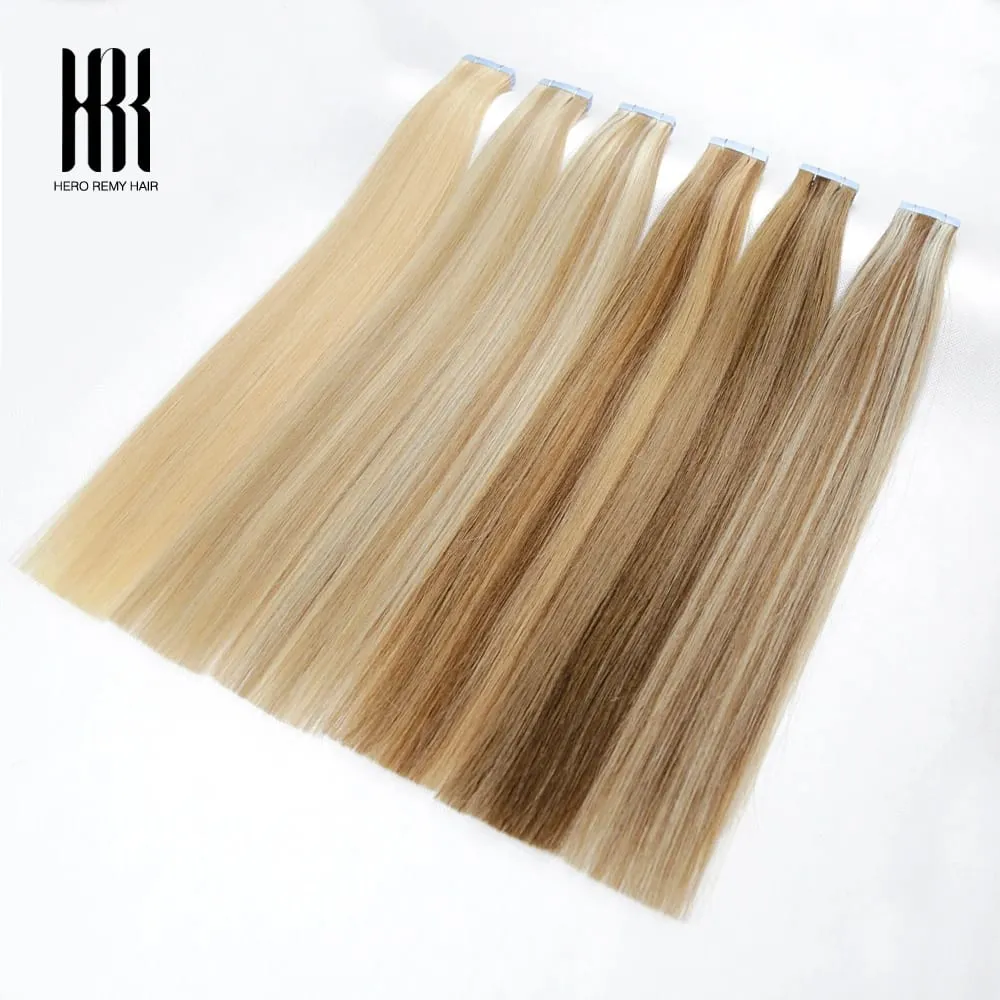 Hero Remy Hair Tape בתוספת שיער טבעית שיער אדם צבע בלונד 100% רמי שיער אנושי דבק עור ללא תפרים 2.5 גרם/חתיכה