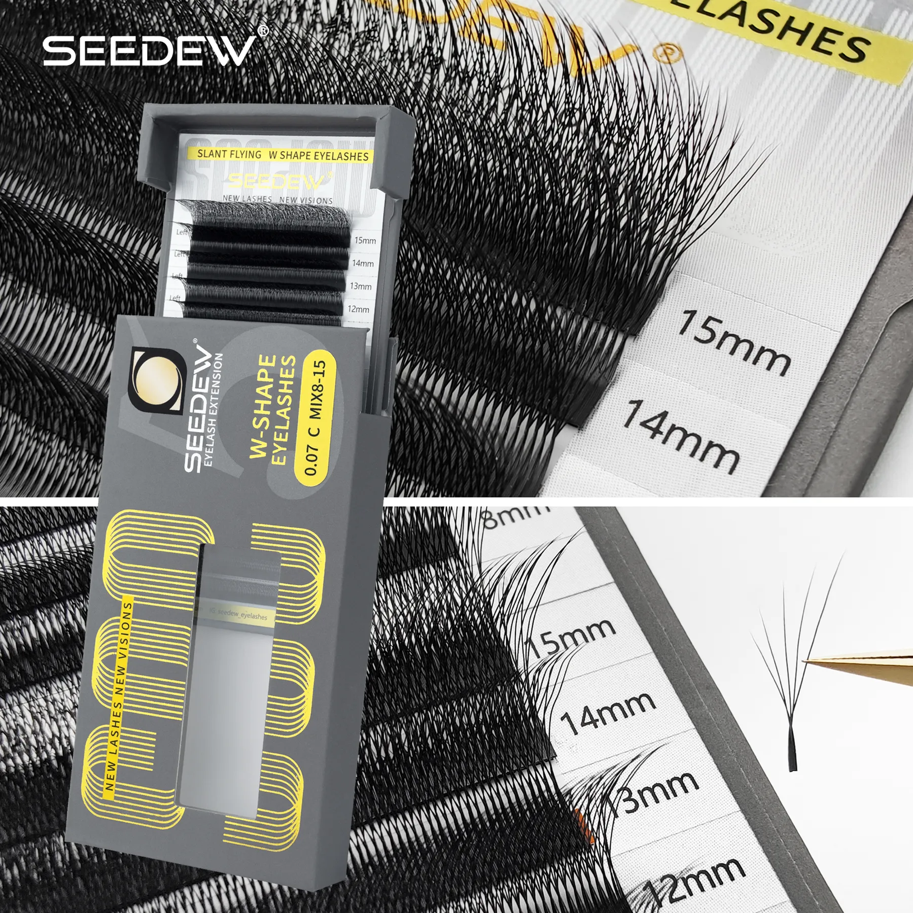 Fox 5D Eyelash Extension σε σχήμα W Clover Air Serie Cat Eye Όγκος Fox Eye Lashes Slant Flying Fase Elashes