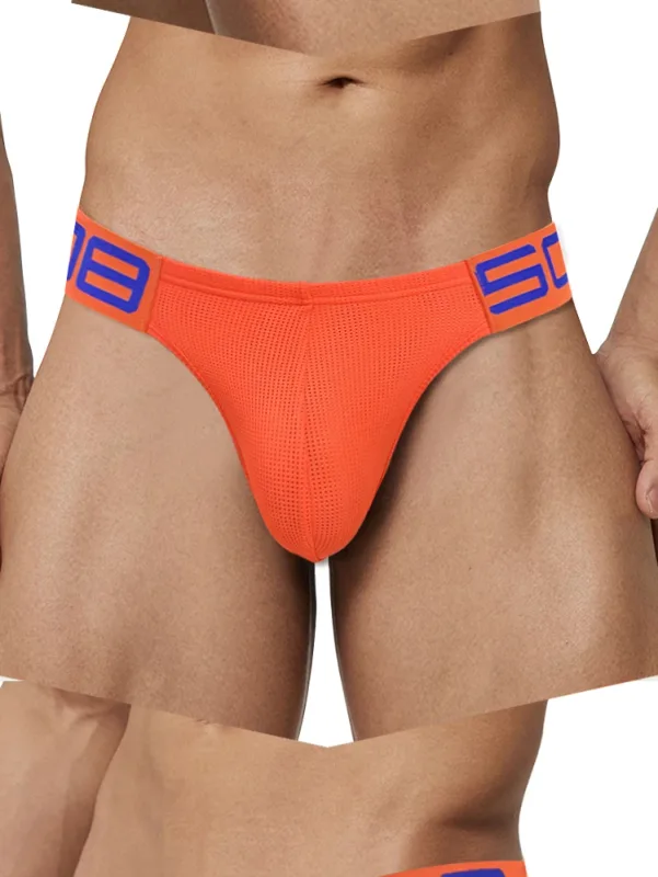 Men's Nylon Blend Mesh Breathable Briefs Horn Splice Letter Embossed Wide Elastic Waistband Fluorescent Color Sexy Underwear