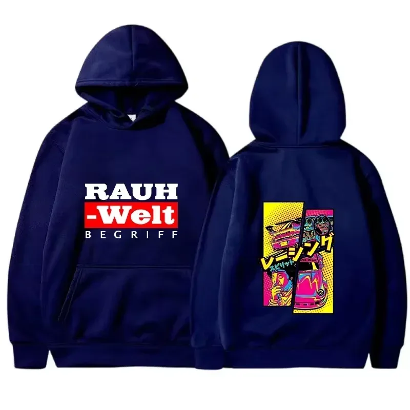 Rauh Welt Hoodie Car Widebody Tuning JDM Racing Pop Art Comic Aesthetic Black Oversized Casual Sweatshirt Long Sleeve