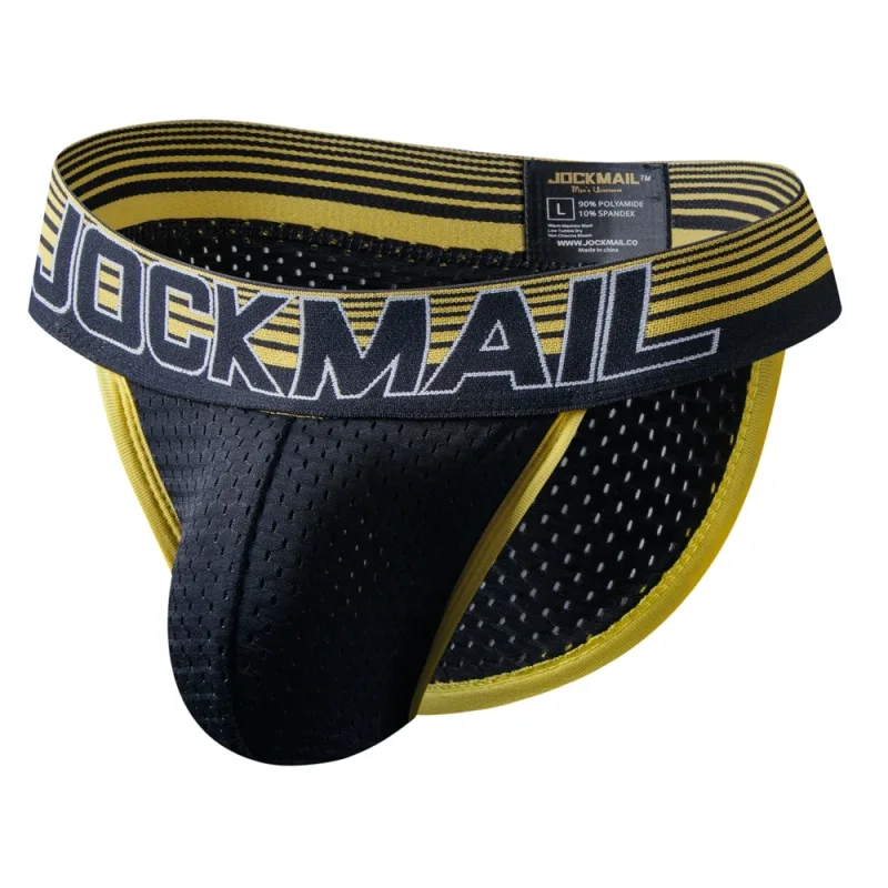 Jockmail Mans Underwear Gay Brief Nylon Mesh Sexy Low Waist Ropa Interior Hombre Letter Embroidery Sissy Panties Male Lingerie