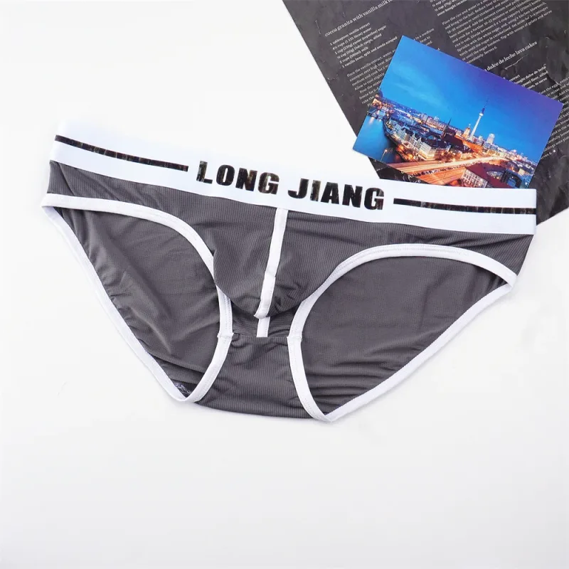 Sexy Men U Convex Underwear Slip Breathable Letters Waistband Ice Silk Briefs Plus Size Male Panties S-XL