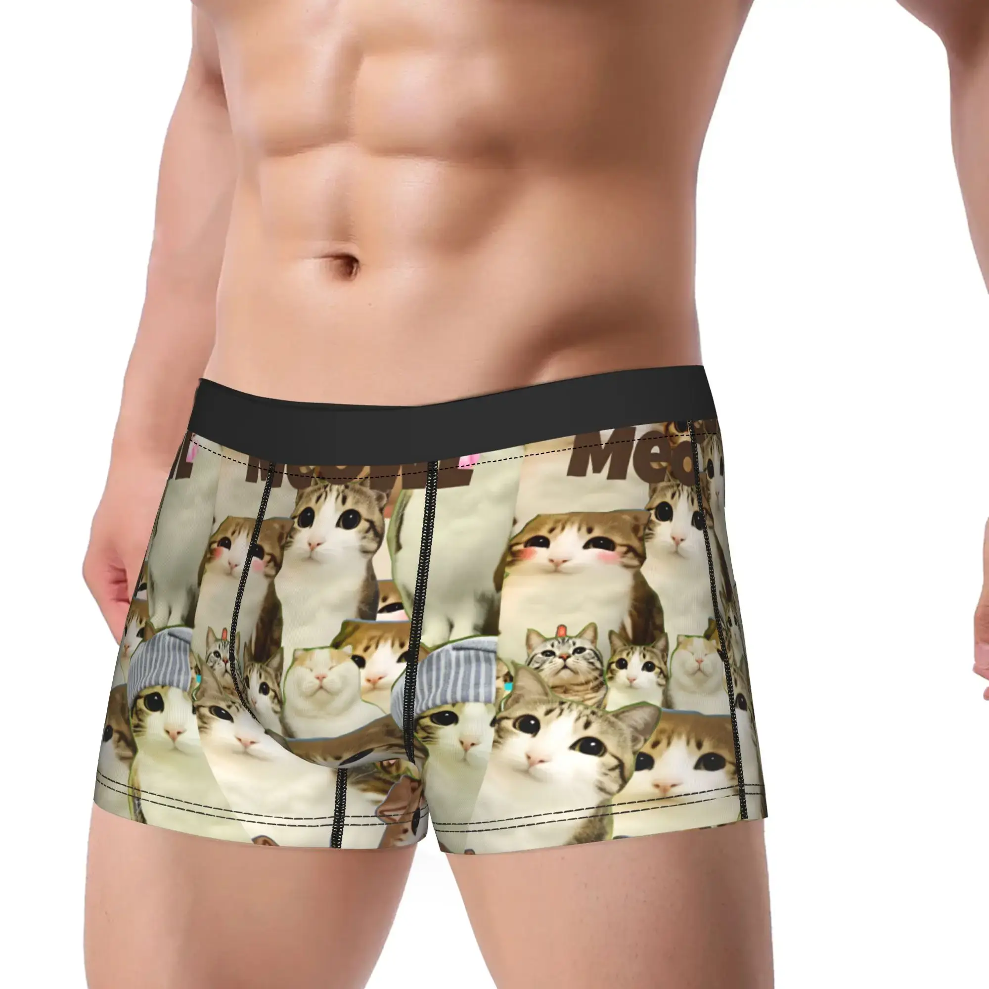 Meowl Cat Owl Cute Pet Stickers Underwear Comfortable Panties Customs Boxer Brief For Males 3D Pouch Oversize Trunk