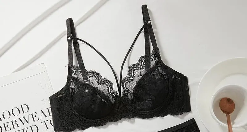 Női új vékony csipke fehérnemű szett puha aládrót melltartó Push Up melltartó, minimálisra csökkenti a megereszkedést puha, kényelmes viselet 32-42